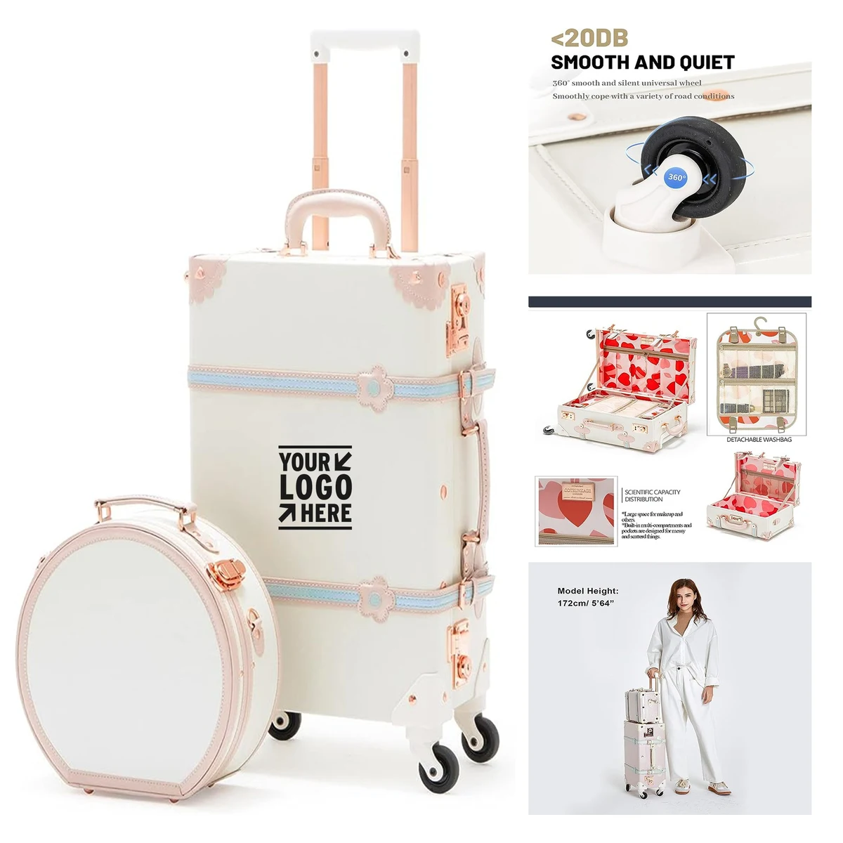 20 Inch Suitcase with Spinner Wheels Women Small Travel Hat Box 2 Pieces Vintage Luggage Sets 1