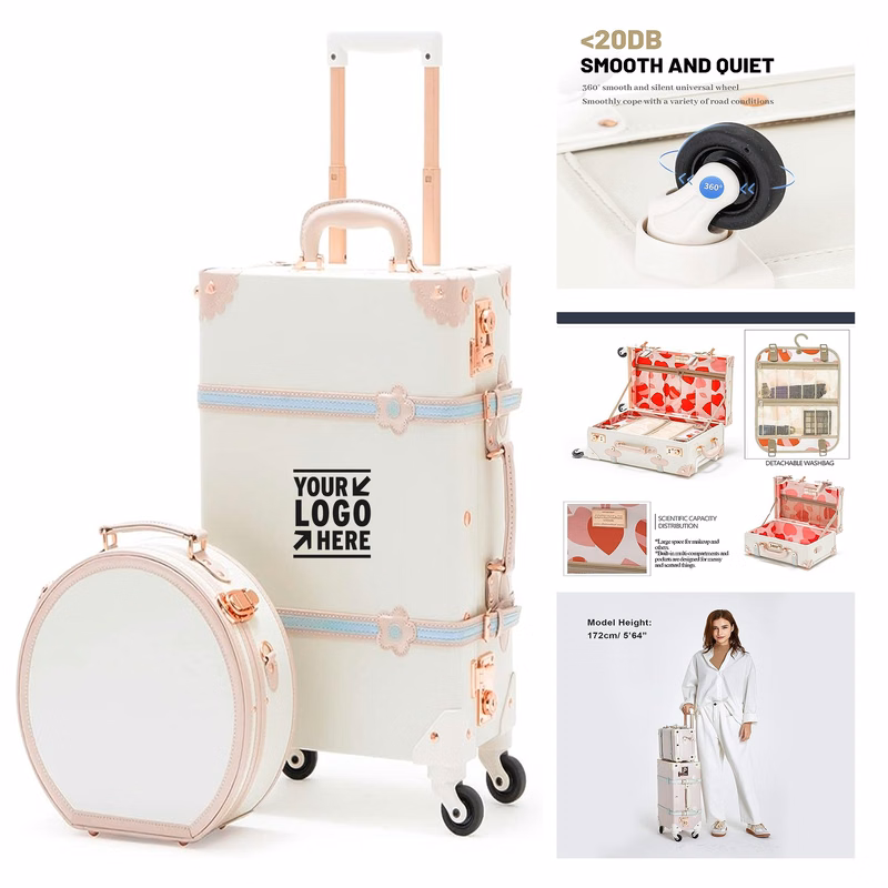 20 Inch Suitcase with Spinner Wheels Women Small Travel Hat Box 2 Pieces Vintage Luggage Sets