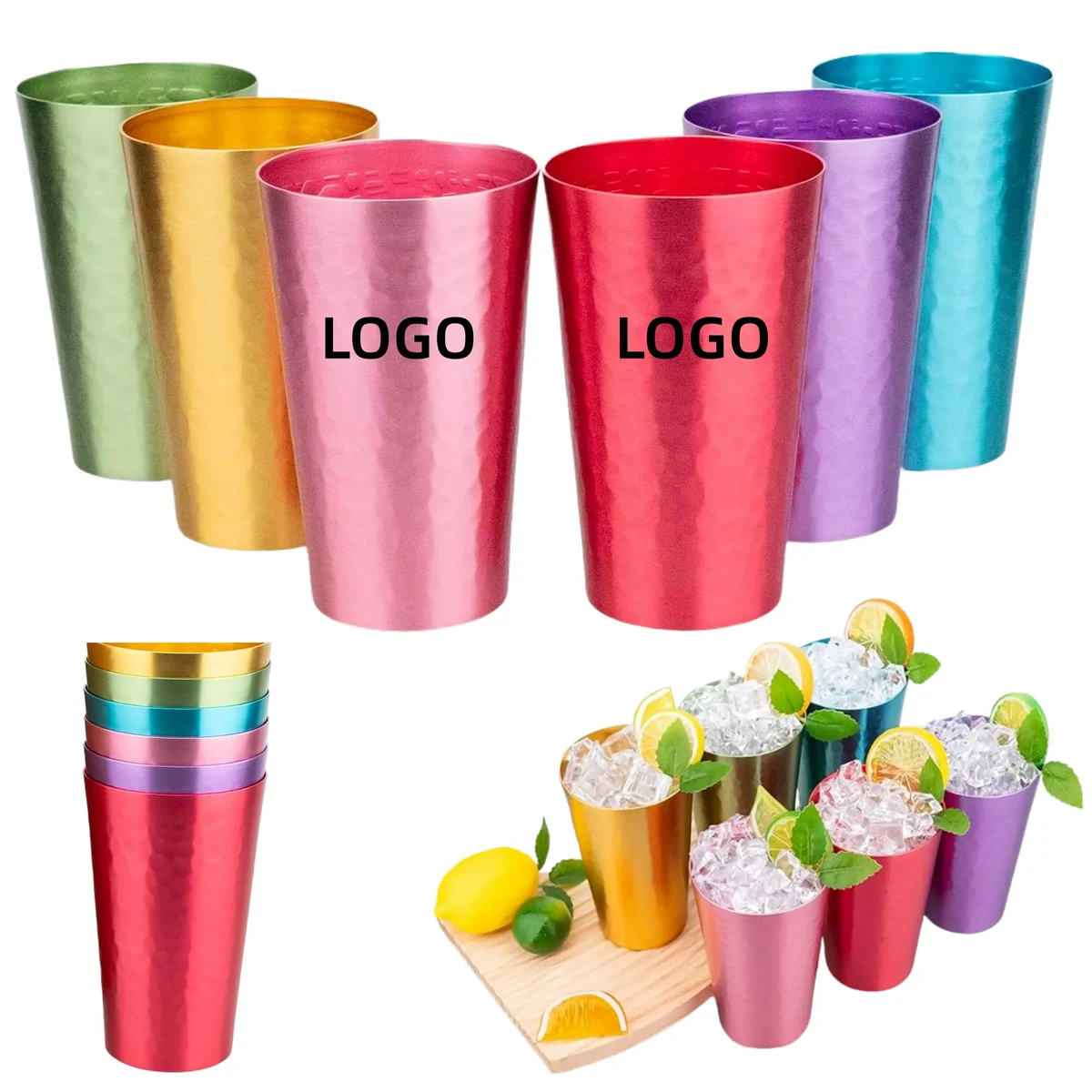 MOQ 15oz Aluminum Metal Anodized Hammered Drinking Cup 1