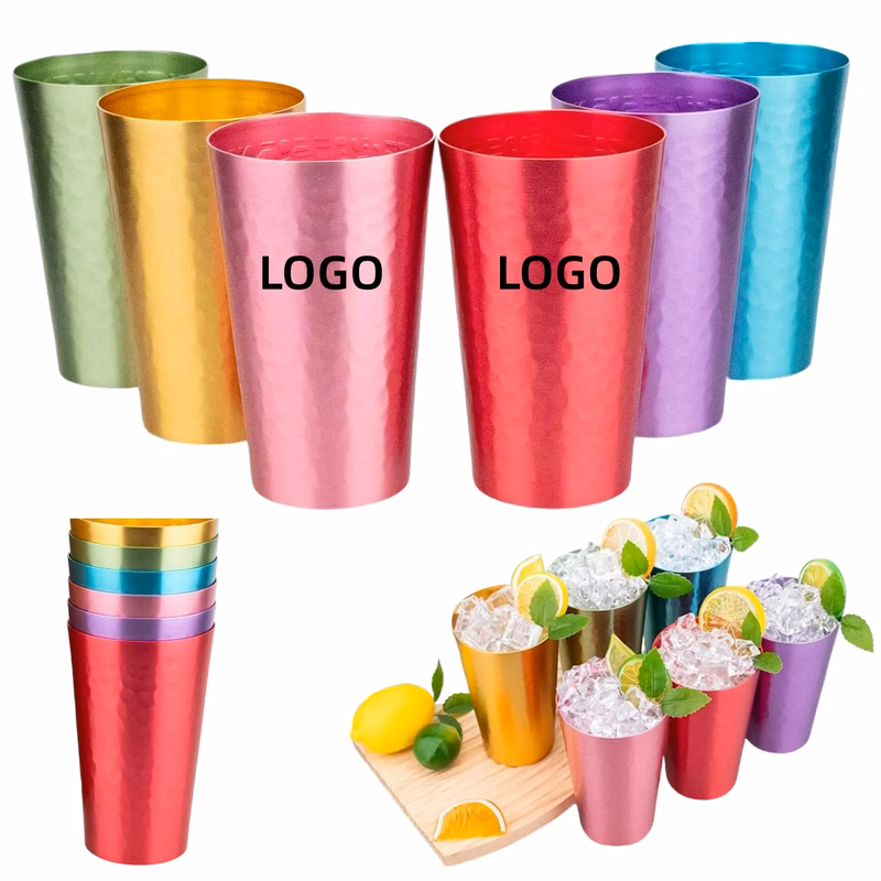 MOQ 15oz Aluminum Metal Anodized Hammered Drinking Cup