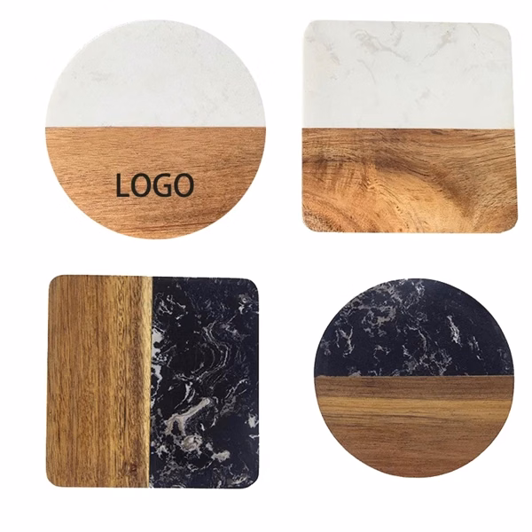 Custom 3.94 Inch Marble Wood Coaster — Hand-Carved Premium Desk Accessory