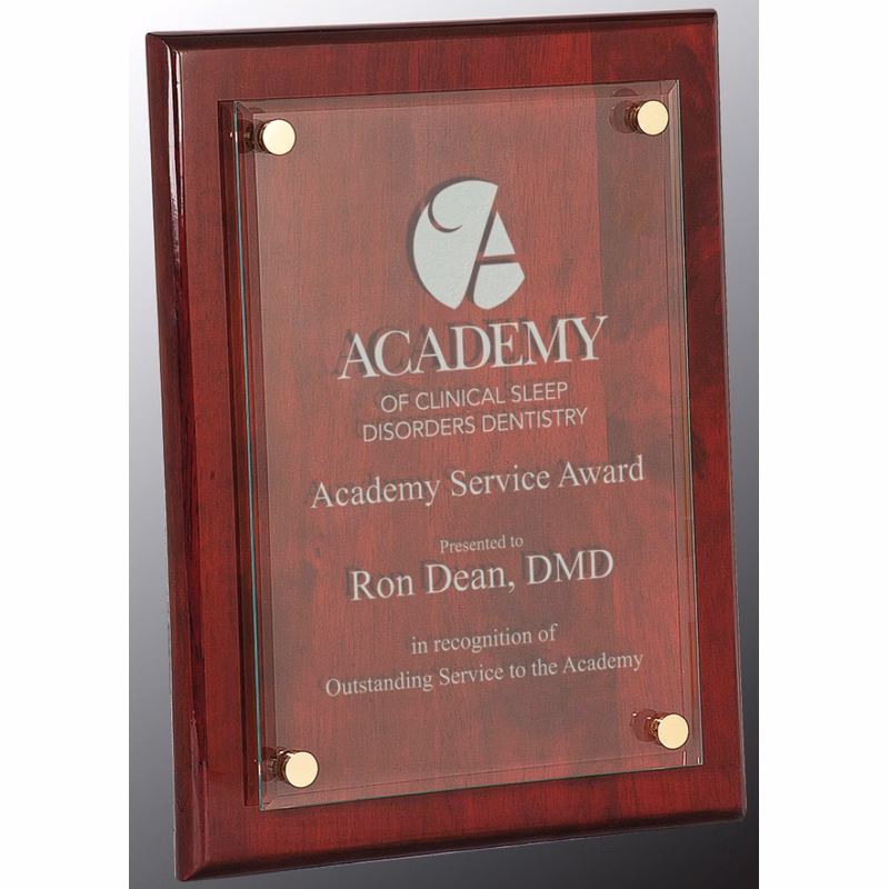 9" x 12" Rosewood Piano Finish Floating Glass Plaque Award
