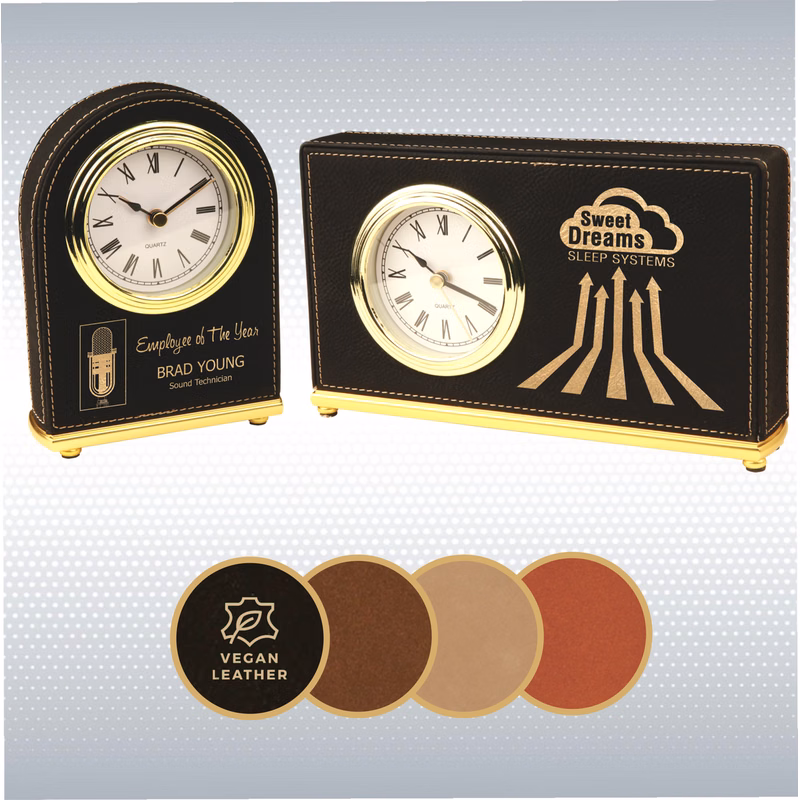 5.5" Light Brown Leatherette Arch Desk Clock