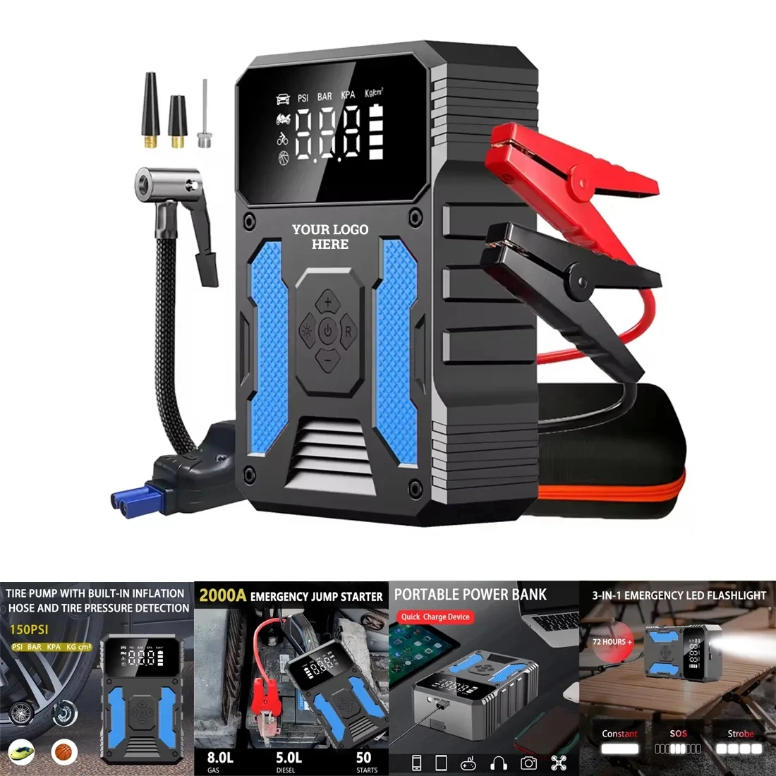 150PSI 2000A Car Battery Jump Starter With Air Compressor 1