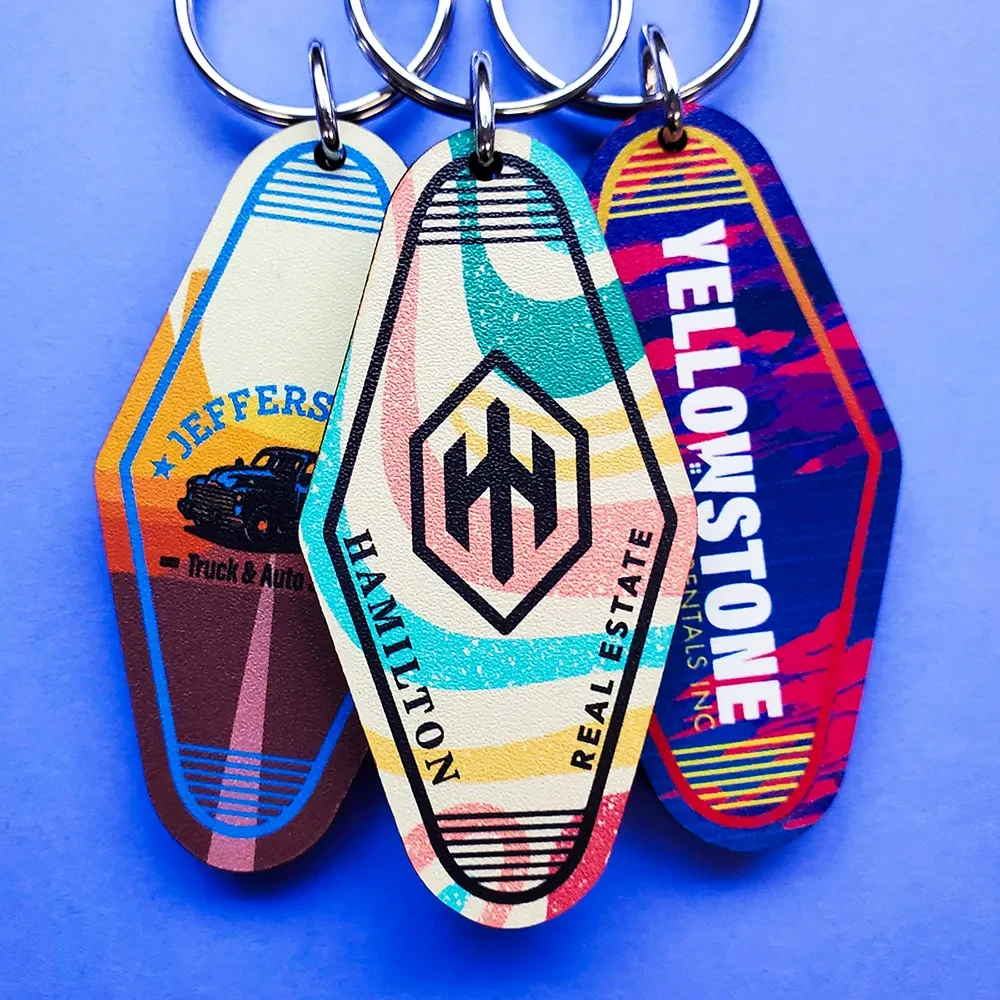 1/4" Vintage Recycled Wood Motel keychain Hotel Key Tag 1