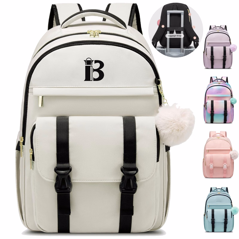 Women Nylon Waterproof Business Backpack w/ Pendant