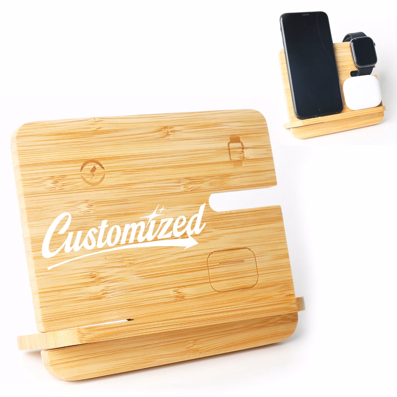 Bamboo Stand for Phone Watch Earbuds Holder Charging Dock