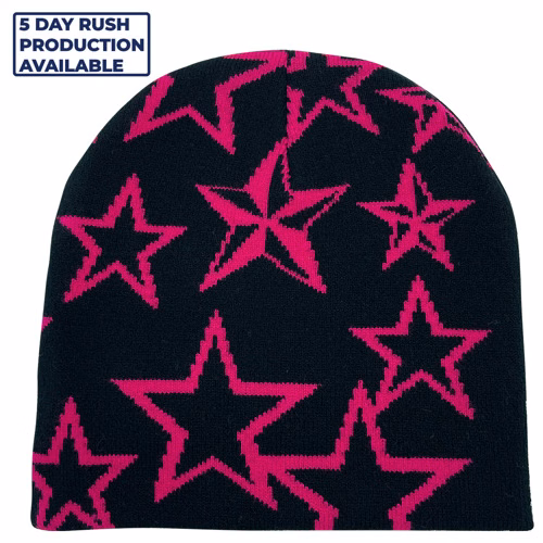 Star Pattern Stretch Beanie with Custom Logo