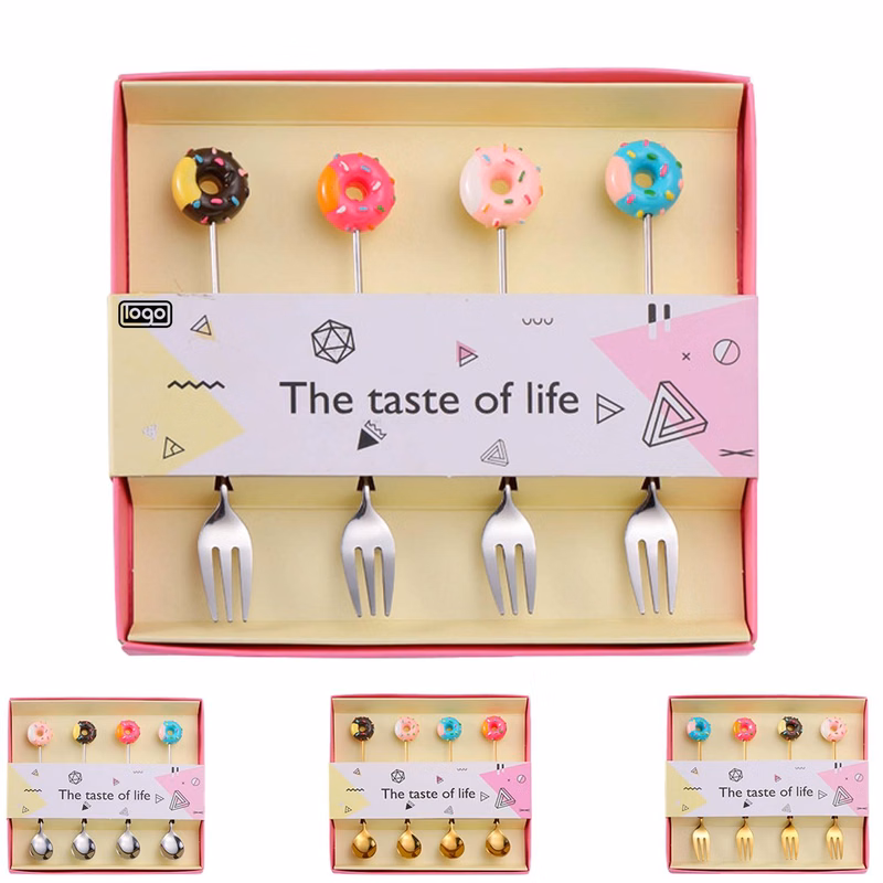 4PCS Donut Stainless Steel Dessert Coffee Fork Spoon