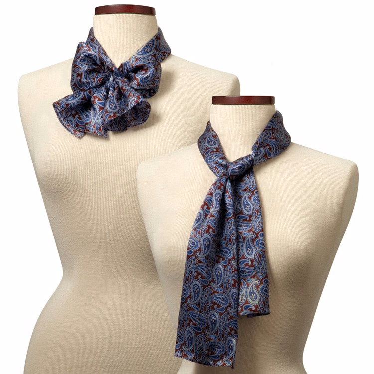 Blue and Maroon Silk Paisley Scarf - 8"x45"