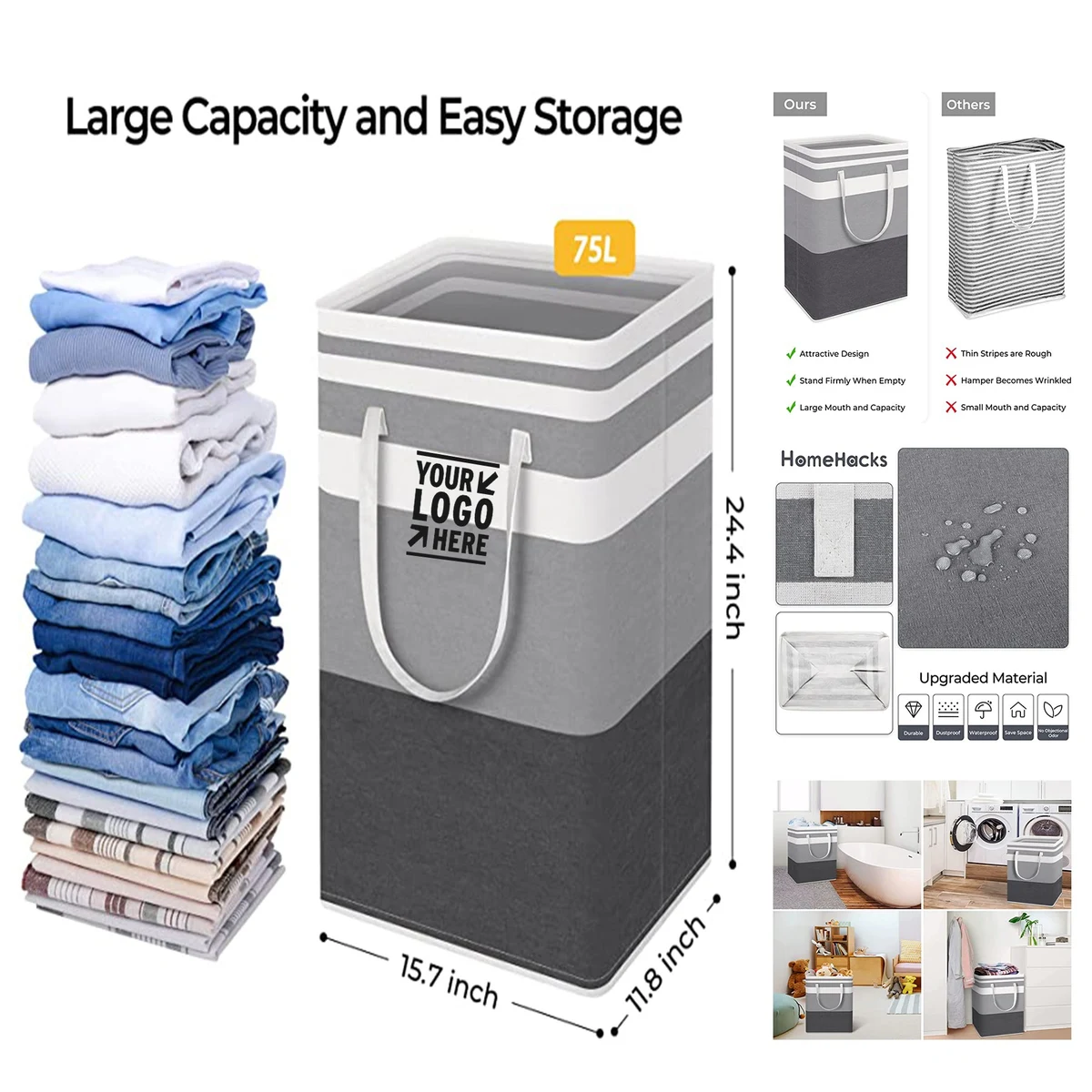 15.7 x 11.8 x 24.4 Inches Waterproof Freestanding Laundry Hamper 1