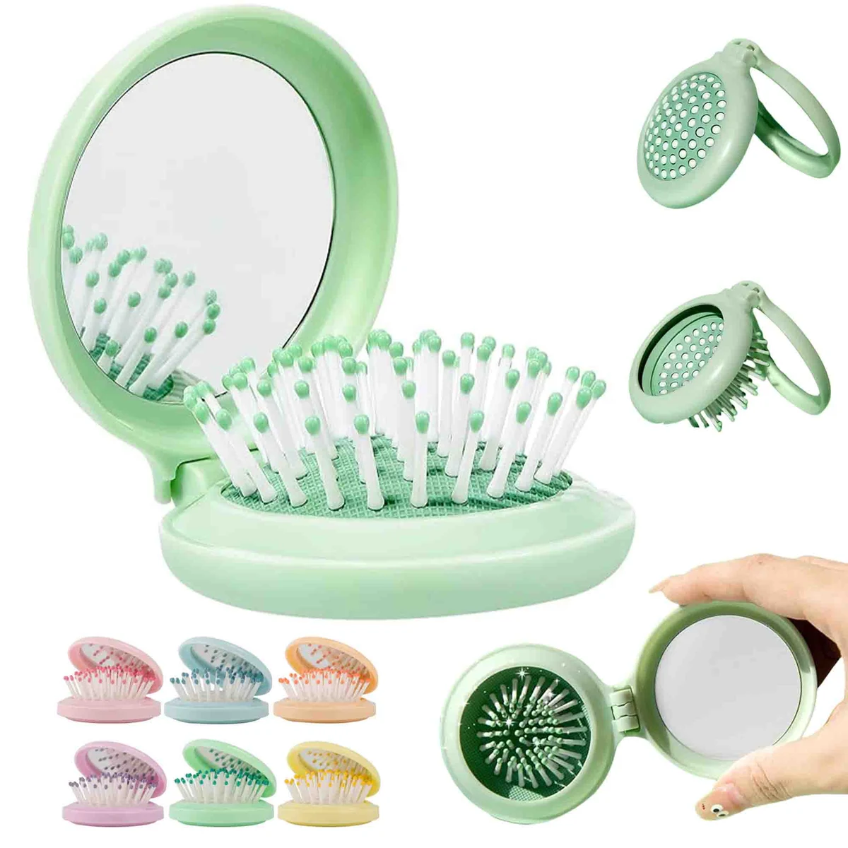 Round Travel Pop-Up Mini Brush with Mirror Folding Pocket 1