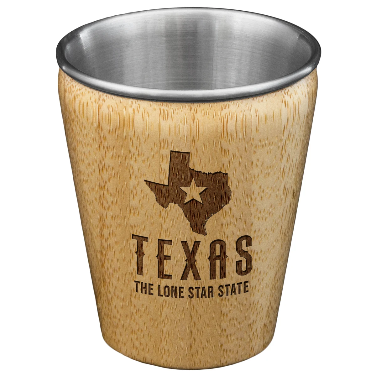 Texas State Bamboo and Stainless Steel Shot Glass 1