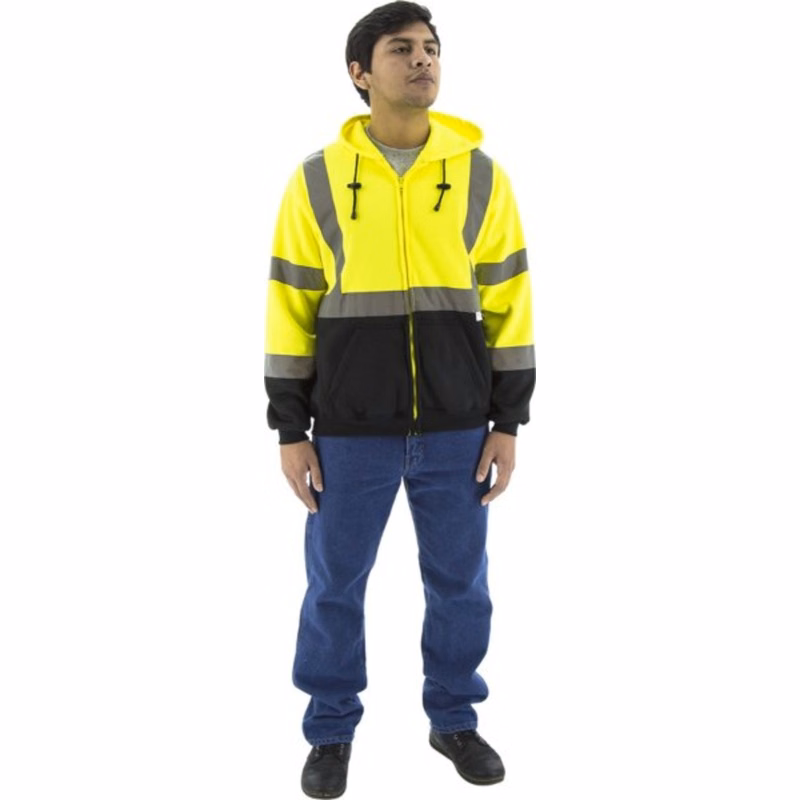 Majestic Hi-Viz Hooded Sweatshirt with Zipper Closure, ANSI 3