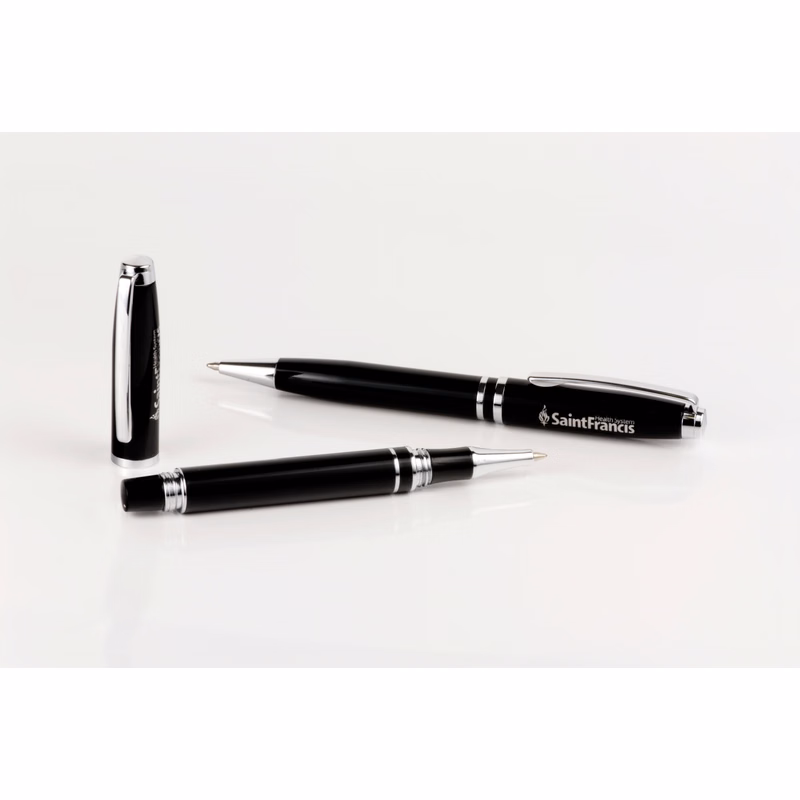 Ispin Twist Action Ballpoint Pen & Screw Off Cap Rollerball Set