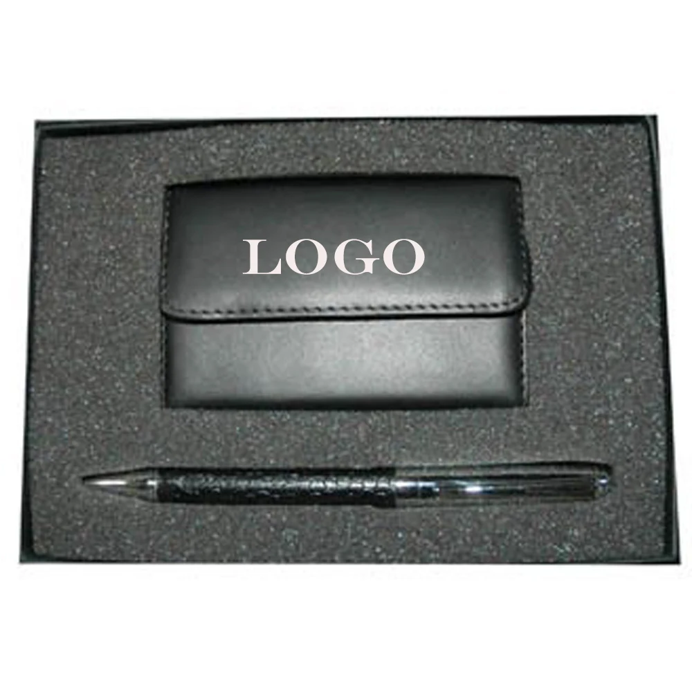 Genuine Leather Business Card Holder w/ Ballpoint Pen. 1