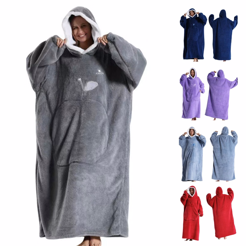 Oversized Long Wearable Sherpa Flannel Fleece Lazy Blanket