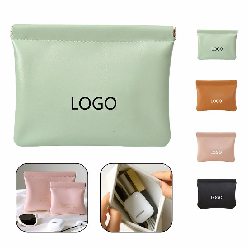 Automatic Closure PU Leather Coin Storage Bag
