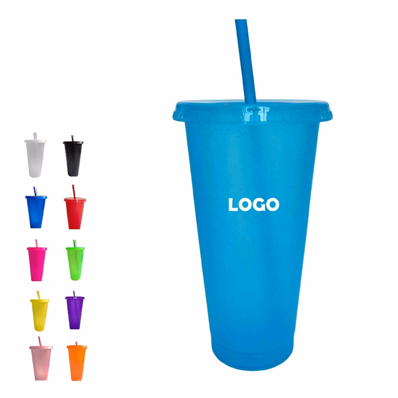 MOQ:30pcs Glitter Straw Cup PP Plastic