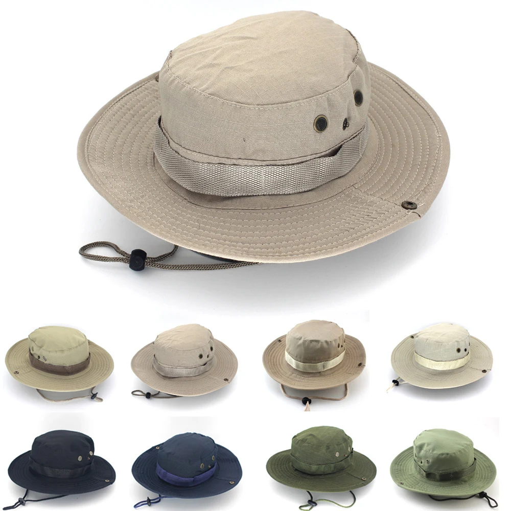 Fisherman Wide Brim Cotton Adjustable Solid Bucket Hats Caps 1