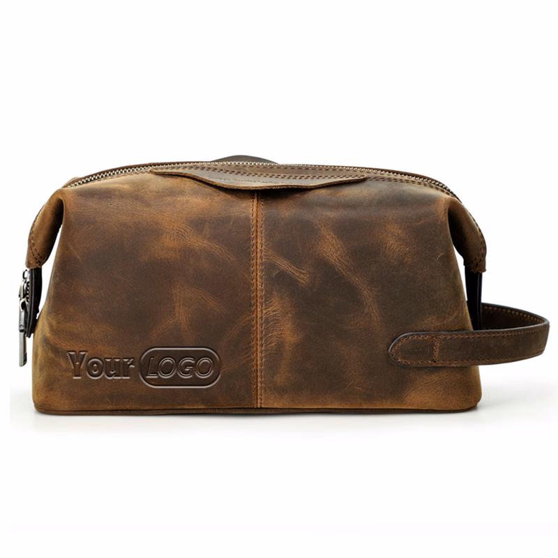 Leather Crazy horse Washable set-in pocketCosmetic bag Men