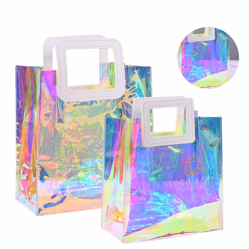 MOQ 50 Rainbow Holographic Transparent PVC Tote Bag