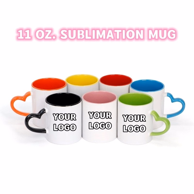 Full Color Heart-shaped Handle 11 oz Ceramic Sublimated Cups