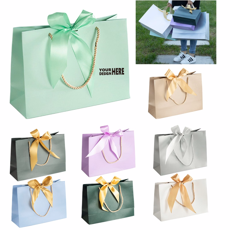 Elegant Paper Gift Bag With Ribbon Bow For Special Occasion