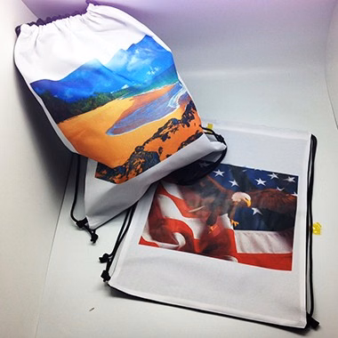 White/Black Polyester Drawstring Backpack