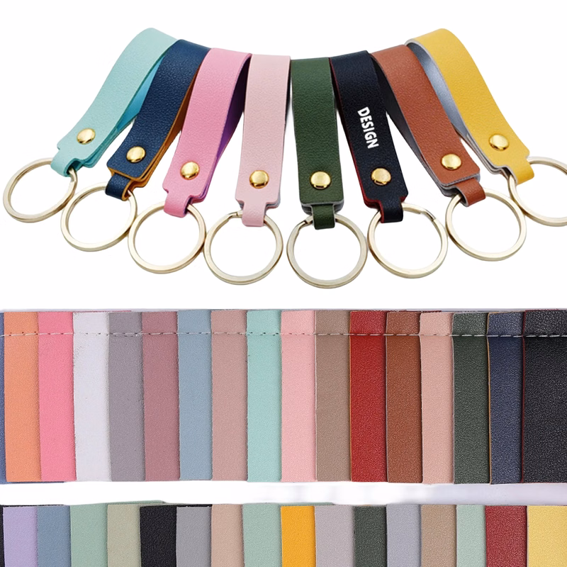 Double Sided PU Leather Key Chain with Belt Loop Clip