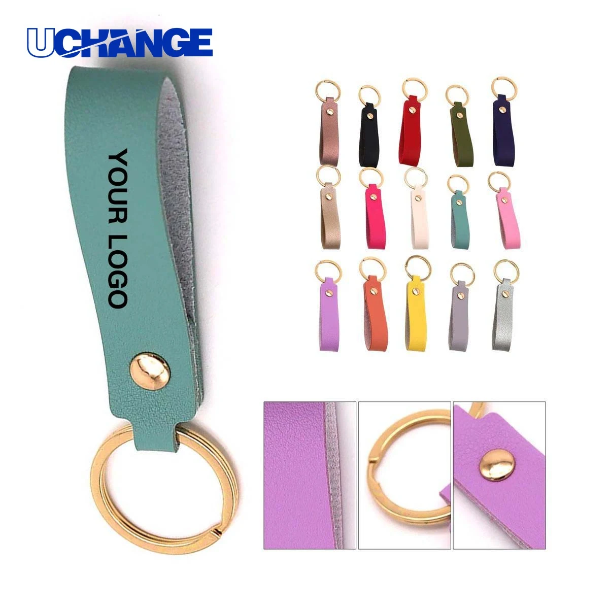 Leather Key Holder Keychain with Polished Metal Ring 1