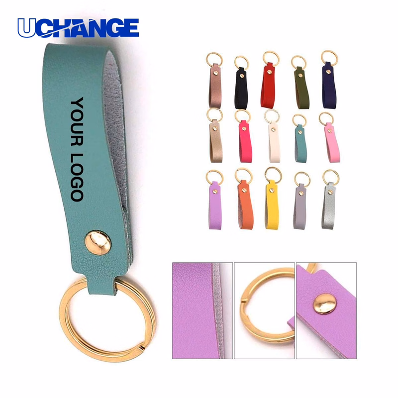Leather Key Holder Keychain with Polished Metal Ring