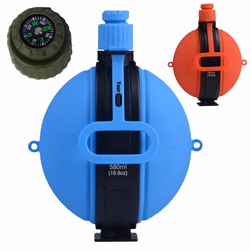 Silicone Portable Travel With Compass Water Bottle