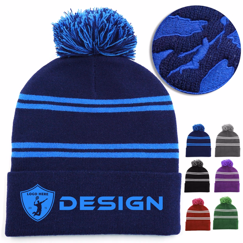 MOQ100 Acrylic Knit Beanie Cap With Pom