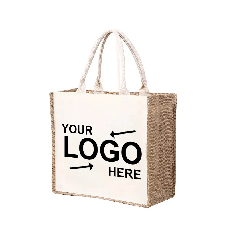 Jute Burlap Tote Bags With Handle, custom tote bag with logo imprint 1