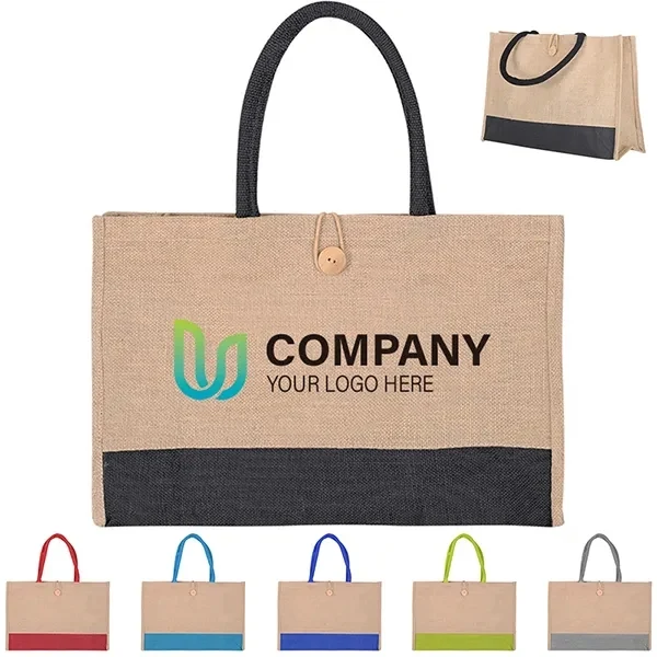 Color Block Jute Tote Bag, custom tote bag with logo imprint 1