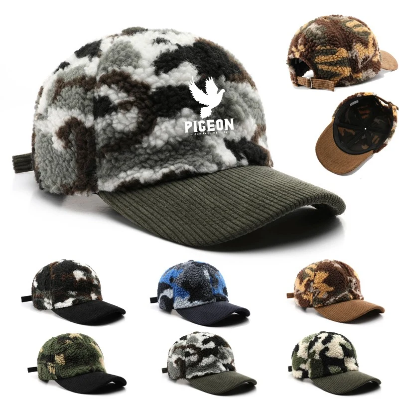 Winter Corduroy Polar Fleece Warm Patchwork Cap Hat 1