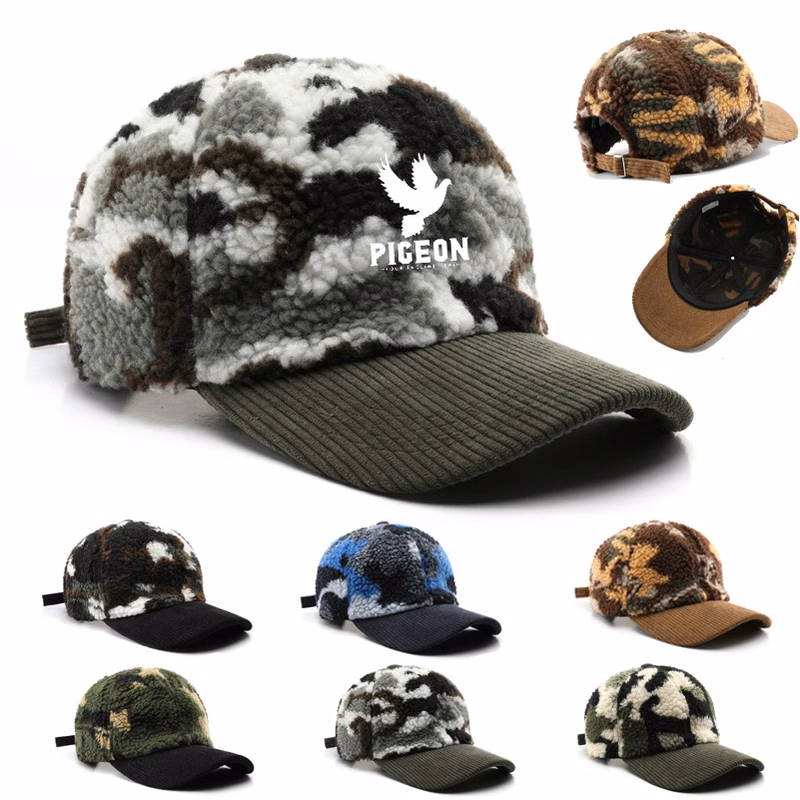 Winter Corduroy Polar Fleece Warm Patchwork Cap Hat