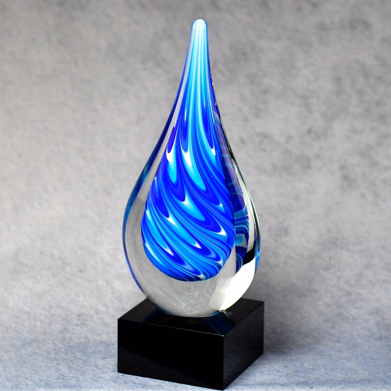 Blue/White Teardrop On Black Glass Base