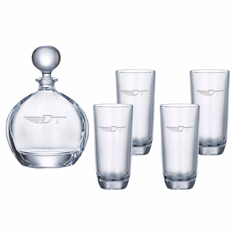 Orbit Round Decanter (27 oz.) with Four Matching (10.5 oz.) Orbit Highball Glasses (5 Piece Set)