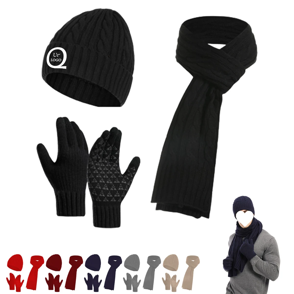 Classic Twisted Design Scarf Gloves Hat Set 1