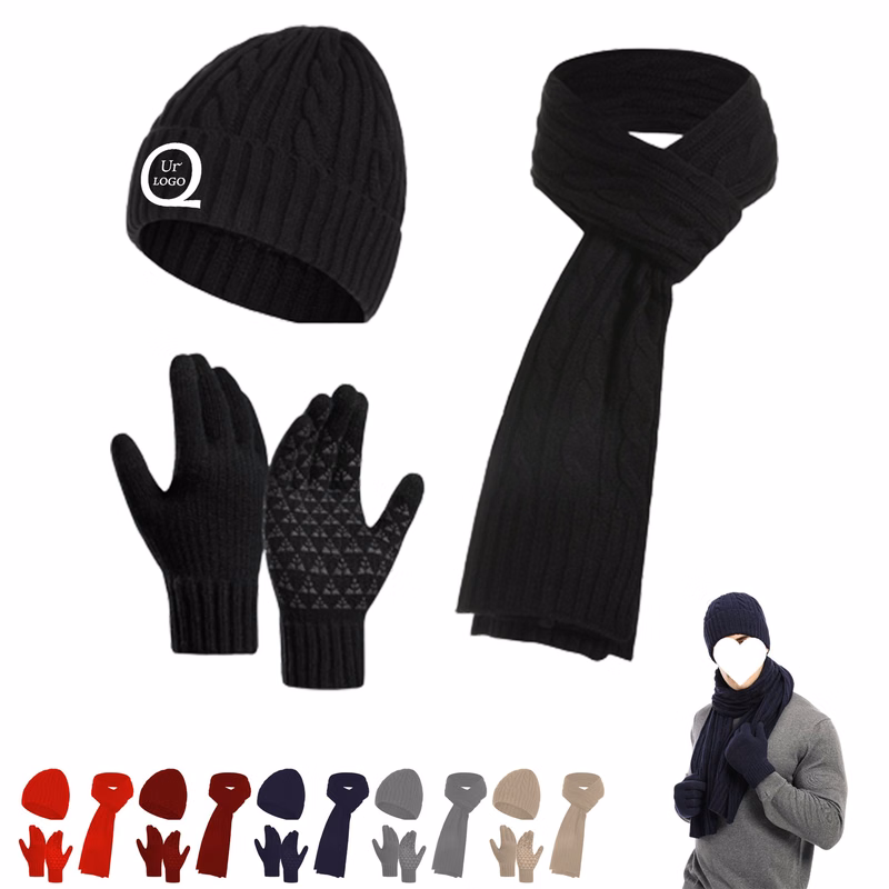 Classic Twisted Design Scarf Gloves Hat Set