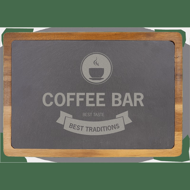 13" x 9" Charcoal Gray/Brown Acacia Wood/Slate Cutting Board