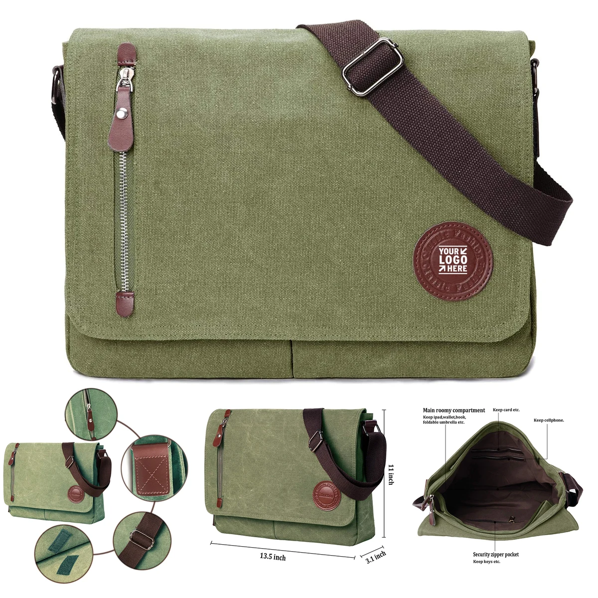 Men Women Vintage Canvas Satchel 13.5" Laptop Bookbag Messenger Travel Shoulder Bag 1