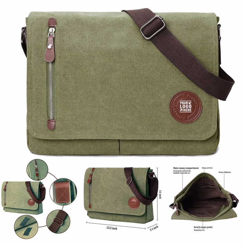 Men Women Vintage Canvas Satchel 13.5" Laptop Bookbag Messenger Travel Shoulder Bag