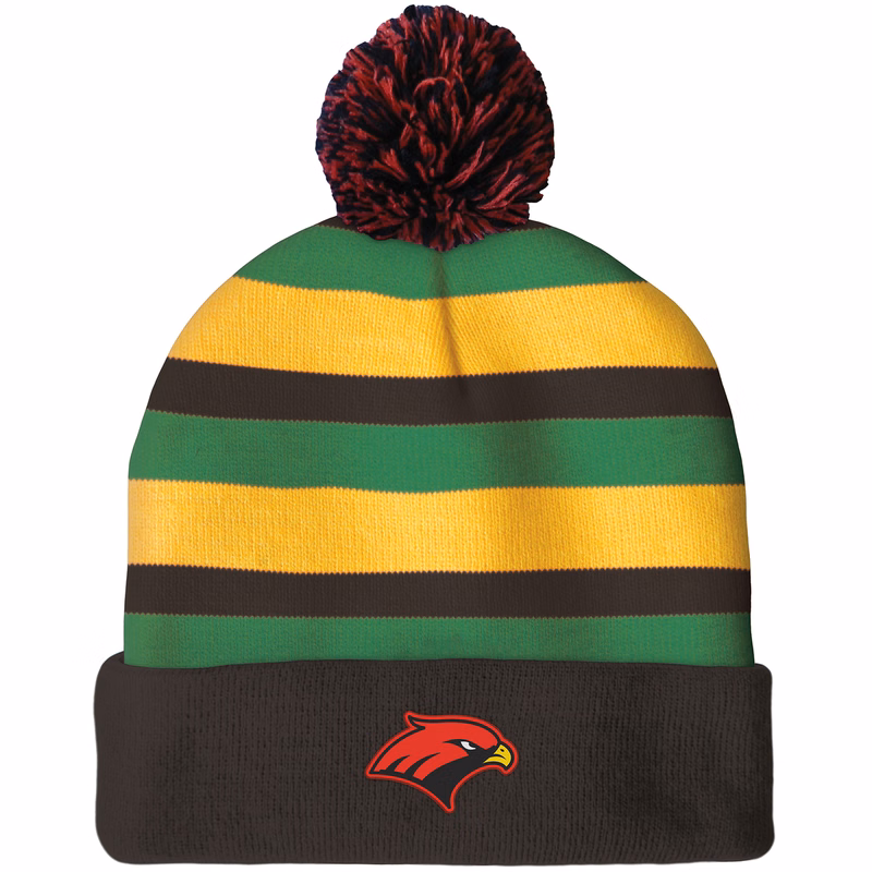 Knit Beanie with Pom and Cuff (Woven Logo)