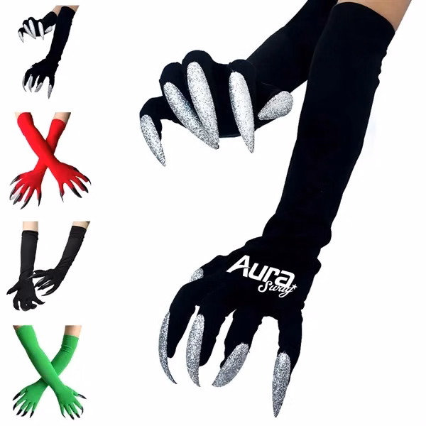 Custom Long Costume Gloves with Attached Claws — Halloween Holiday Theater Accessory