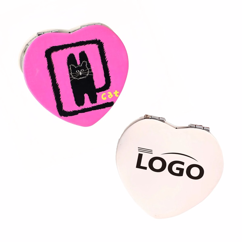Heart Shaped PU Folding Travel Makeup Compact Mirror