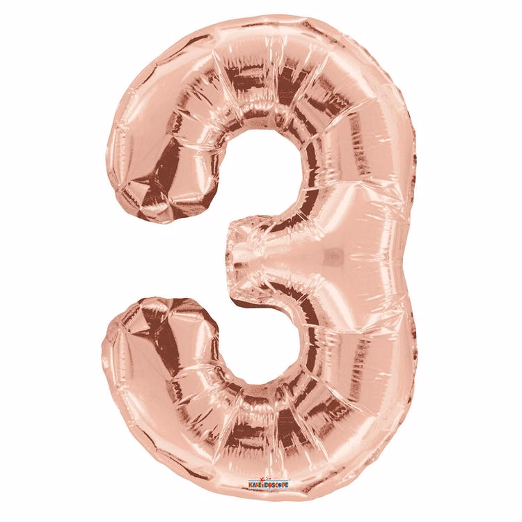 Mylar Number 3 Balloons - Rose Gold 34"