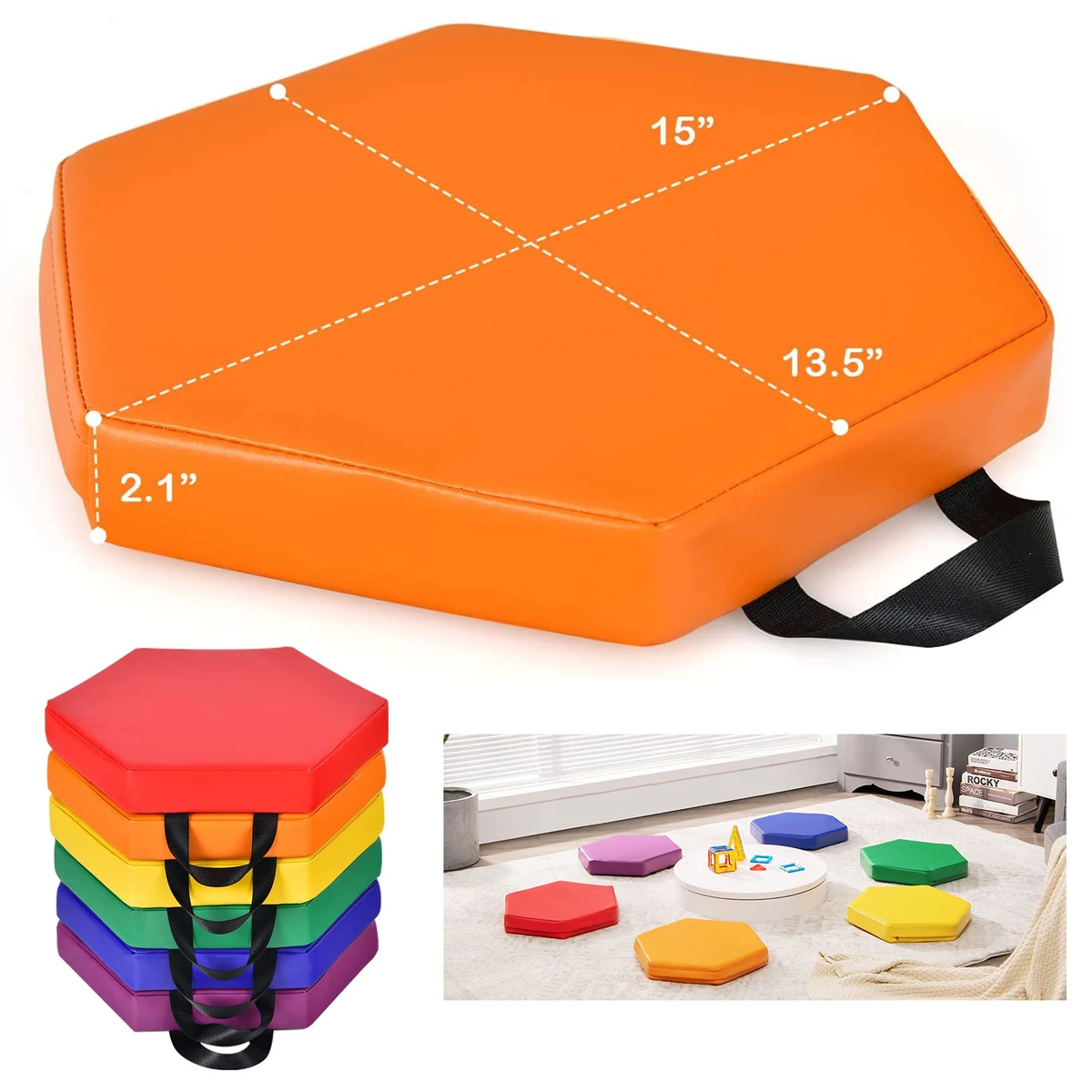 Hexagon Kids 2 Inches Thick Floor Cushion with Handle 1